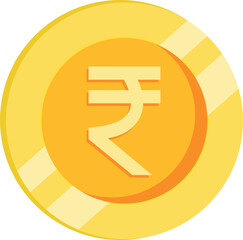 Stacked Rupee coin and gold color sketch outline of money of India. Vector currency, business and commerce, payment and profit symbol of economy and financial. Golden icon