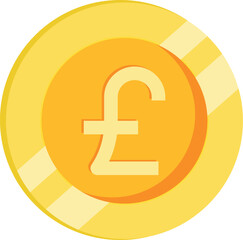 Stacked Pound sterling in gold color coin, money of England, britain and United kingdom. Vector currency, business commerce, payment and profit symbol financial. Flat golden and yellow illustration