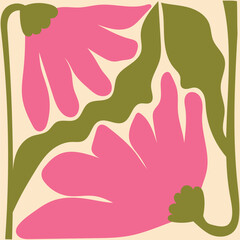 Floral abstract elements. Botanical composition. Modern trendy Matisse minimal style. Floral poster, invite.