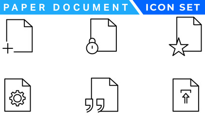 Paper document icon set. Folded written paper document page icon vector element. Linear File icon in different styles.