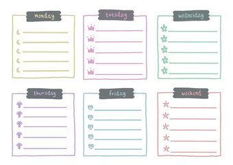 Set of planner stickers, sticky paper notes, blank notebook pages, tags, memo sheet stickers, daily planner or scrapbook decoration elements.