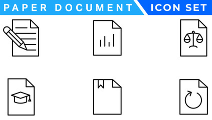 Paper document icon set. Folded written paper document page icon vector element. Linear File icon in different styles.