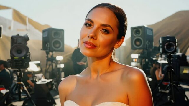 Confident Young Woman On Video Shoot Set
