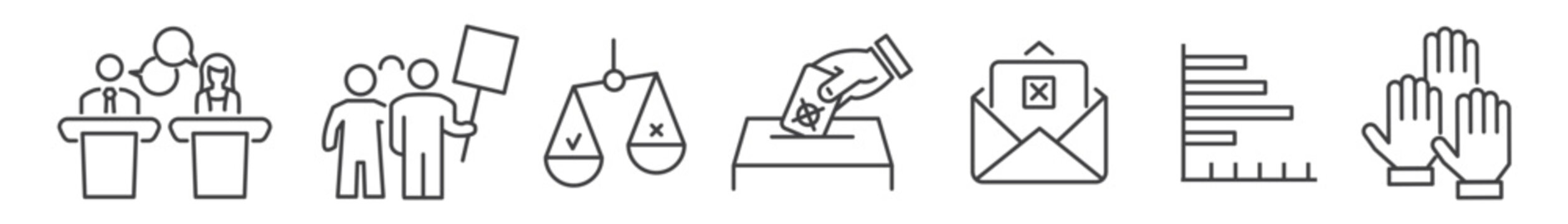 Election and voting thin line icons collection - vector illustration set on white background