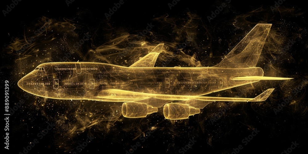 Poster futuristic hologram of an airplane, showcasing advanced aviation technology and digital innovation i