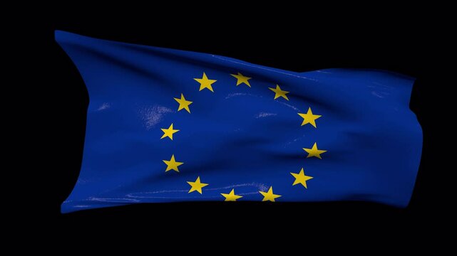 Europe. flag waving in the wind transparent background 4K resolution