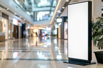 Abstract Clean Blank Screen or Signage Mockup Displayed in Public Area for Promotions or Advertisements. Marketing and Advertising Background in Shopping Mall or Commercial Center, AI-Generated, 4K Hi