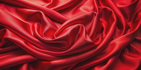 Obraz premium Vibrant red satin silk fabric texture background with subtle sheen, soft folds, and delicate wrinkles creating a luxurious and sophisticated visual effect.