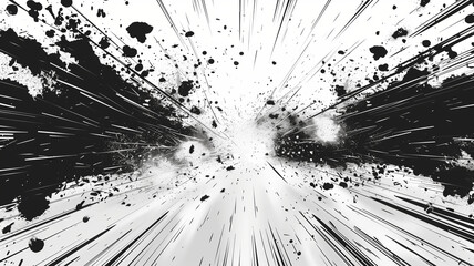 high detail, black comic burst effect, white background
