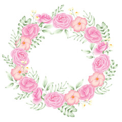 Full Circle Frame Watercolor Pink Flower Arrangement