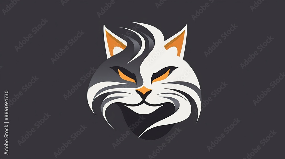 Poster cat head with brown and white stripes