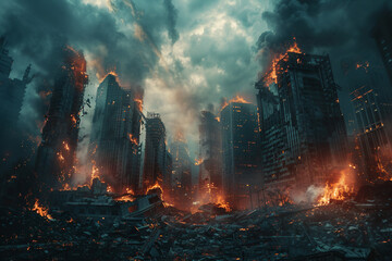 Picture of after apocalypse catastrophe in city generative AI