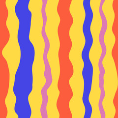 Trendy Abstract Seamless Pattern with Vibrant Curvy Stripes Texture. Modern minimal striped background. Party Birthday design. Repeat vector illustration with hand drawn flowing geometric shapes.