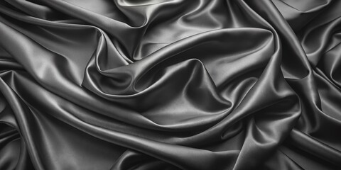 Fototapeta premium Luxurious black silk satin fabric textured backdrop with subtle sheen, smooth folds, and rich dark tones, perfect for showcasing luxury products or aesthetic compositions.