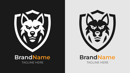 Minimalist black and white dog head logo