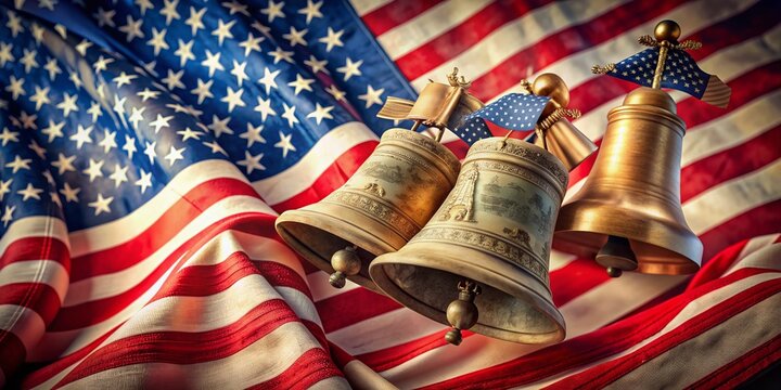 Vibrant patriotic background featuring American flags, liberty bells, and scrolls with amendments and Constitution elements, perfect for December 15th Bill of Rights celebrations.