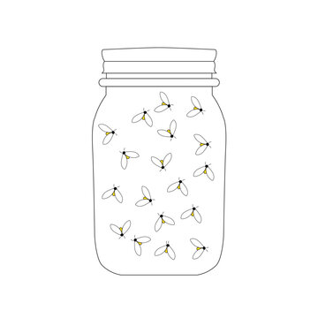 Firefly jar black outline, decorated firefly in a mason jar illustration, coloring page image