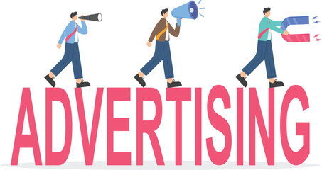 Group of young multiethnic successful people with laptop, tablet and word advertising.

