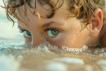 Happy full young family members with kids resting by the beach summer vacation time, Generative AI