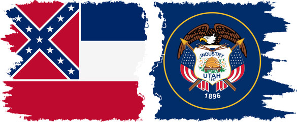 Utah and Mississippi states grunge brush flags connection, vector
