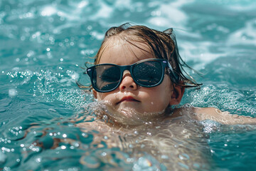 Naklejka premium Funny children kids playing at the beach seaside poolside aquapark summer leisure weekend time, Generative AI