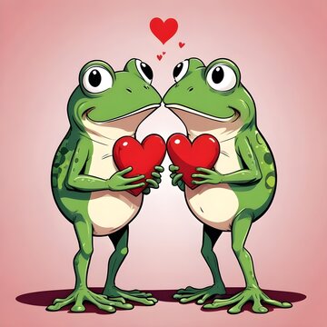 Para zakochanych żabek z sercami na walentynki