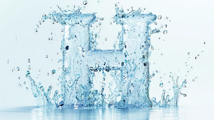 Capital letter H made of blue water splashes or ice on light background. Scrapbook activity. Generative AI