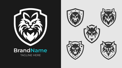 Monochrome Angry Cat Head Logos Collection