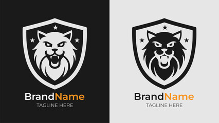 Angry Cat Head Shield Logos in Monochrome.
