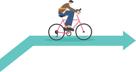 Obraz premium man riding a bicycle on a graph. businessman ride bicycle up to increasing arrow. Professional hard worker. Business growth concept. competition in business. Flat vector illustration.