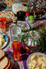delicious Easter and a feast table of Orthodox Christians and Catholics