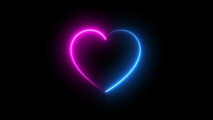 illustration of neon heart with two colours pink and blue