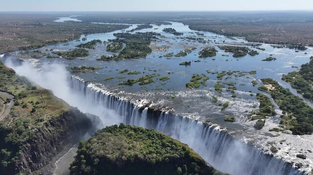 Victoria Falls At Livingstone Northern Rhodesia Zambia. Stunning Waterfalls Flowing In Natural Wonder Landscape. Recreation Falls Water Falls Stunning. Recreation Nature.