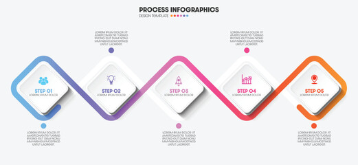 Strategy business success with 5 steps. Infographic process design rounded square format. Vector graphics