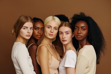 Obraz premium Close-up of two women highlighting the beauty of diverse skin tones Generative AI image. Beautiful simple AI generated image in 4K, unique.