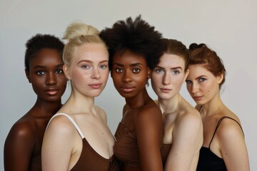 Fototapeta premium Multi-ethnic beauty. Different ethnicity women,closeup. Beautiful simple AI generated image in 4K, unique.
