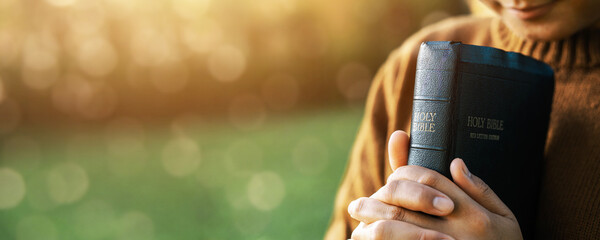 Bible concept and prayers of thanksgiving from God. Therapeutic living in peace with nature while...