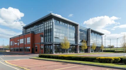 Fototapeta premium This property includes state-of-the-art facilities, landscaped grounds, and ample parking. Ideal for corporate headquarters or regional offices, with easy access to transport links