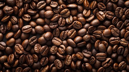 Close up of coffee bean background, top view. Photorealistic high resolution macro photography for advertising or food design. 