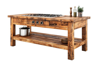 Rustic Wooden Kitchen Island With Built-In Stovetop