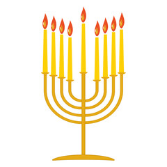 Menorah vector illustration. Hebrew lampstand isolated on white background. Jewish holiday. Traditional hanukkah candlestick. Nine branched candelabrum. Religious and holiday attribute