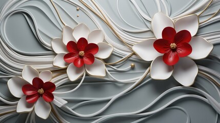 Red and white abstract flowers