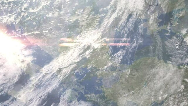 Zooming in on Stara Zagora, Bulgaria frome space. Realistic 3D Animation.