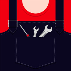 Part of a worker's overalls with tools