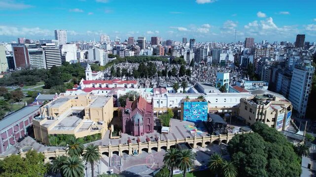Recoleta Cemetery At Buenos Aires Buenos Aires Argentina. Bustling Downtown Cityscape With Modern Buildings. Town Sky Clouds Backgrounds Urban. Town Outdoors Panoramic City. Buenos Aires Argentina.