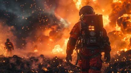 Fototapeta premium Astronaut in a fiery inferno.