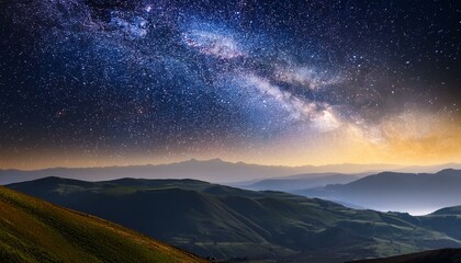 Astronomical landscape with distant galaxies