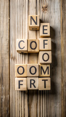 comfort - cube with letters, sign with wooden cubes