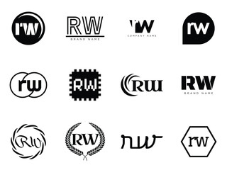 Obraz premium RW logo company template. Letter r and w logotype. Set different classic serif lettering and modern bold text with design elements. Initial font typography.
