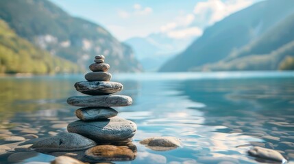 Balanced Stones by Mountain Lake